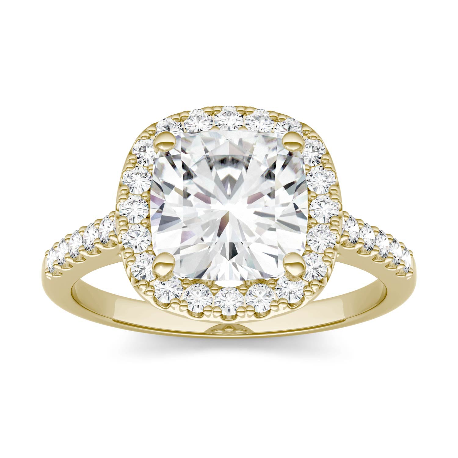 2.88 CTW DEW Cushion Moissanite Halo Engagement Ring in 14K Yellow Gold