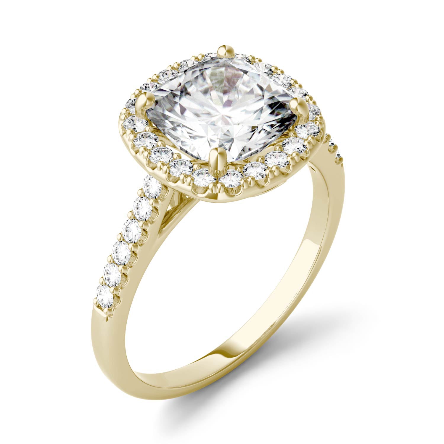 2.88 CTW DEW Cushion Moissanite Halo Engagement Ring in 14K Yellow Gold