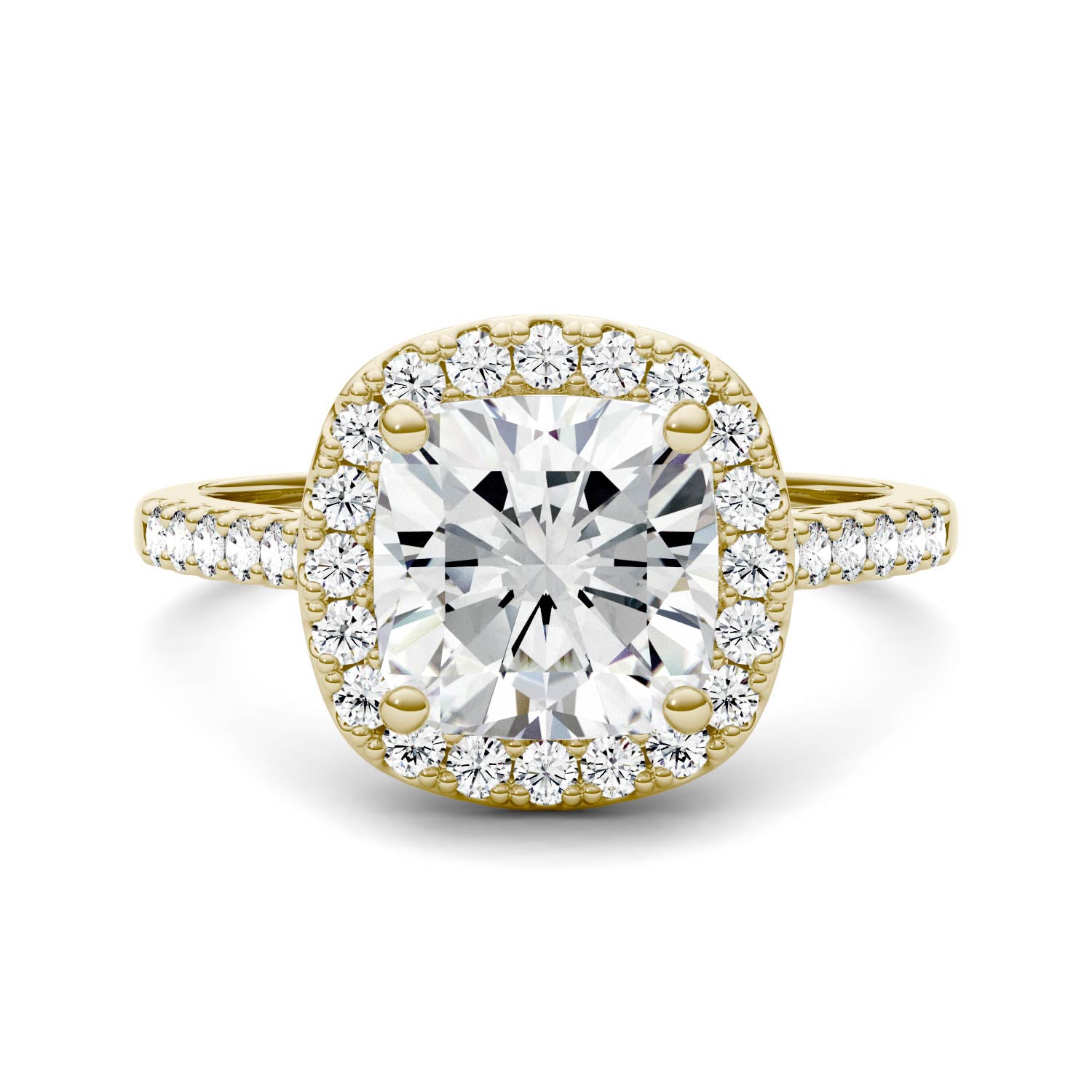 2.88 CTW DEW Cushion Moissanite Halo Engagement Ring in 14K Yellow Gold