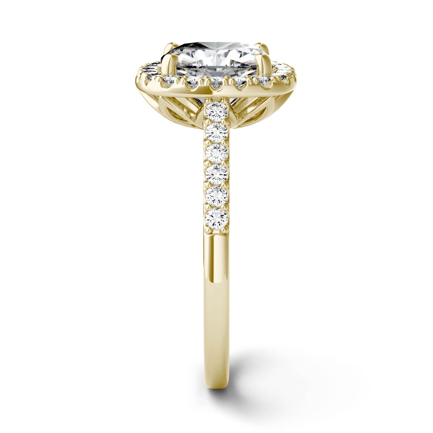2.88 CTW DEW Cushion Moissanite Halo Engagement Ring in 14K Yellow Gold
