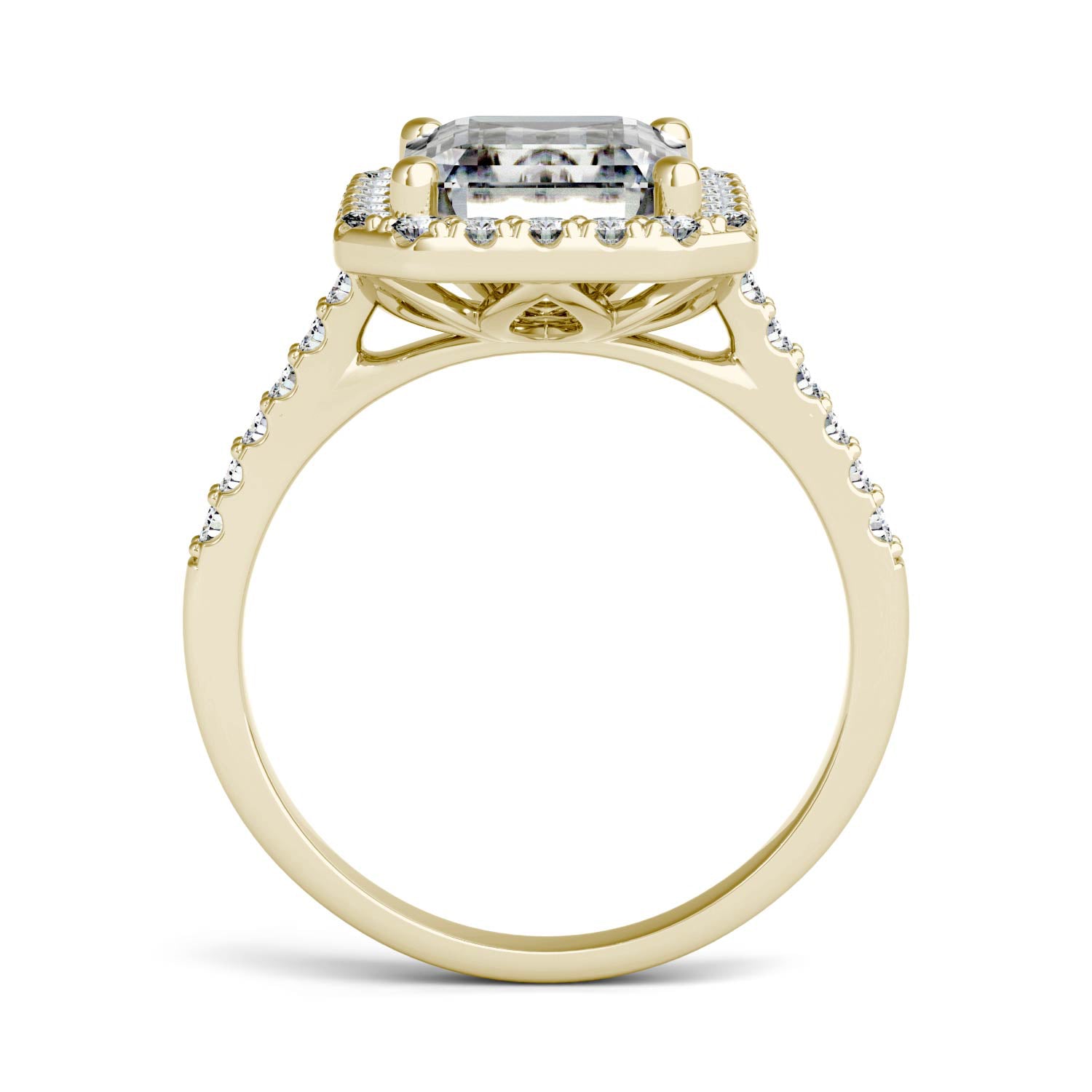 4.06 CTW DEW Emerald Moissanite Halo Engagement Ring in 14K Yellow Gold