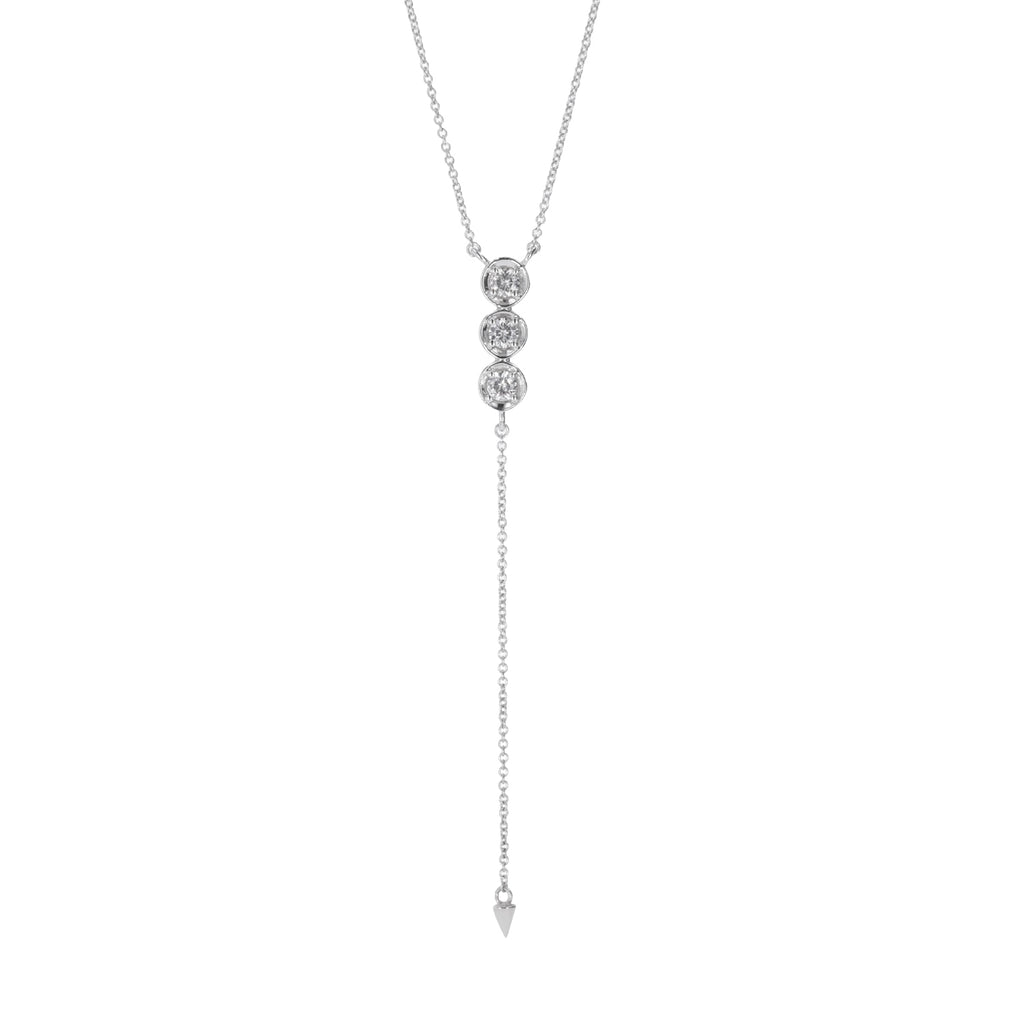 0.39 CTW DEW Round Three Stone Drop Necklace Sterling