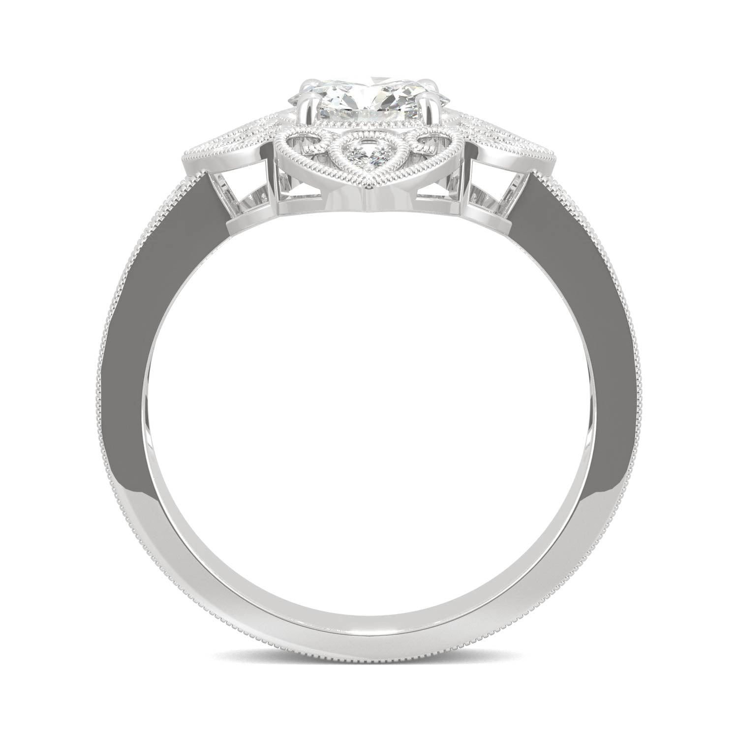 1.05 CTW DEW Round Moissanite Floral Milgrain Fashion Ring in 14K White Gold