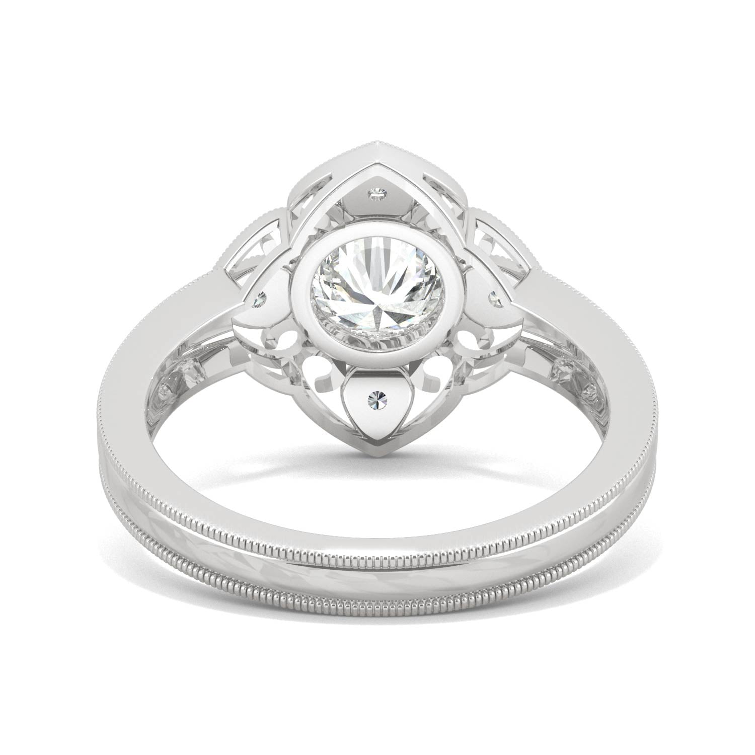 1.05 CTW DEW Round Moissanite Floral Milgrain Fashion Ring in 14K White Gold