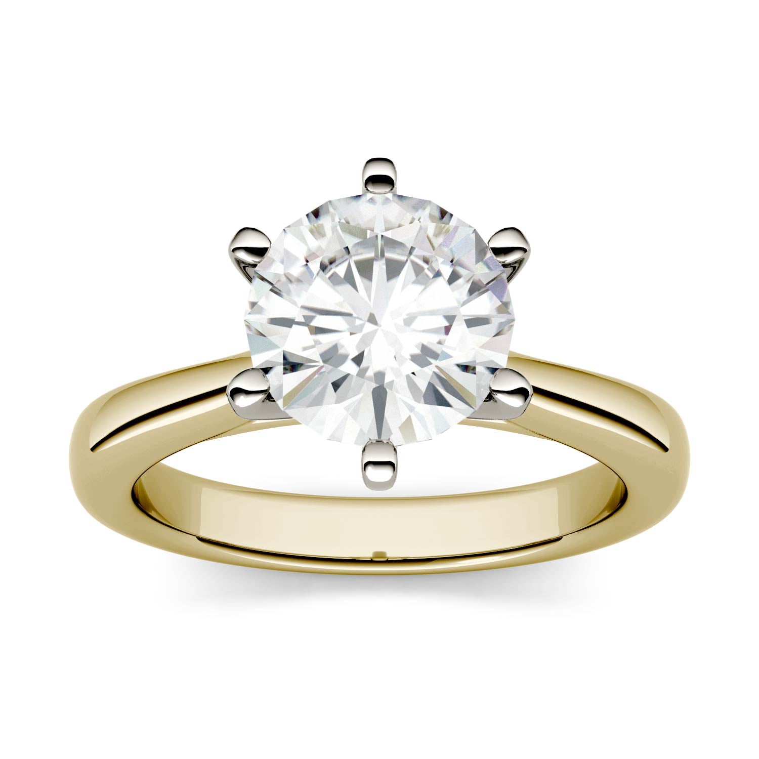 1.90 CTW DEW Round Moissanite Six-Prong Solitaire Ring in 14K Two-Tone Gold