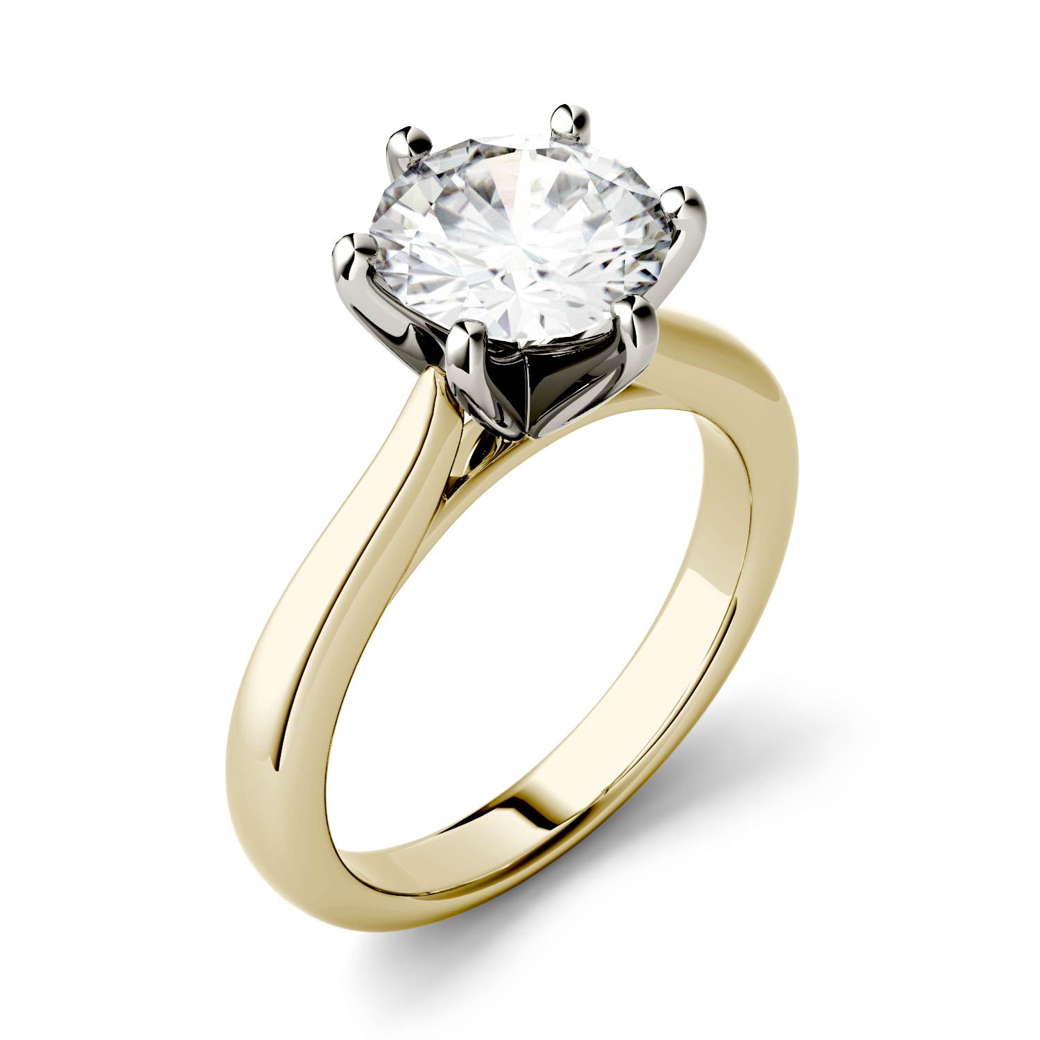 1.90 CTW DEW Round Moissanite Six-Prong Solitaire Ring in 14K Two-Tone Gold