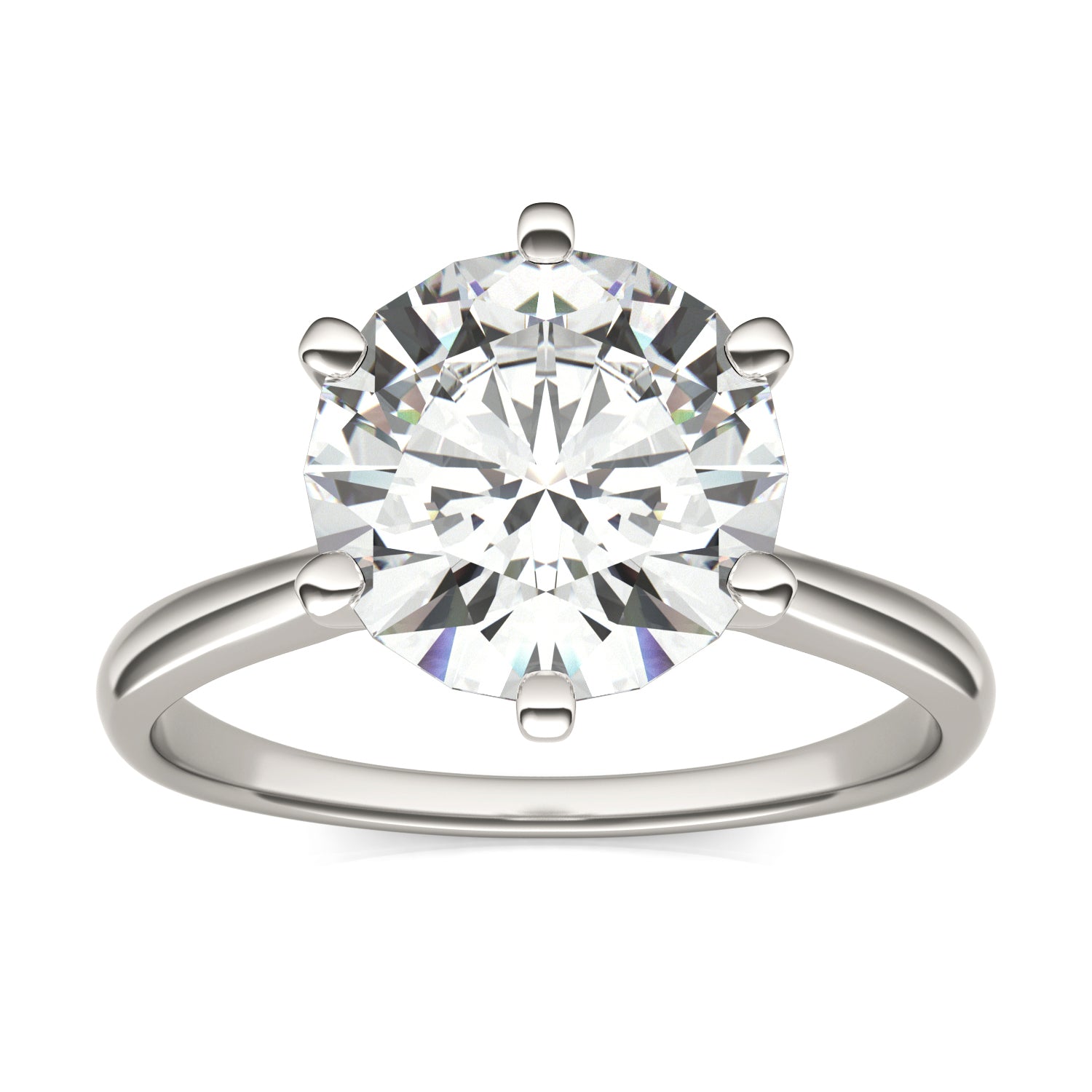 3.10 CTW DEW Round Moissanite Six-Prong Solitaire Engagement Ring in 14K White Gold
