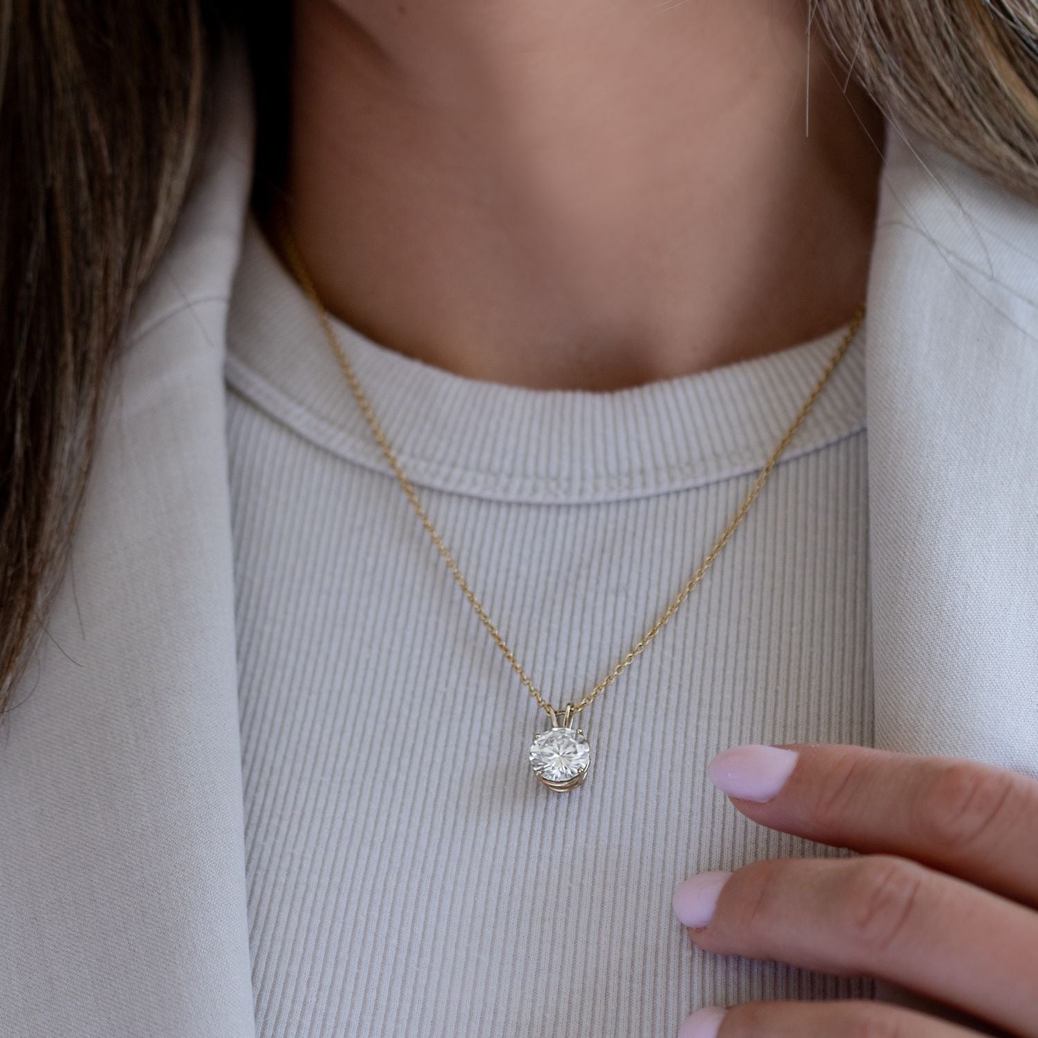 3.10 CTW DEW Round Moissanite Basket Pendant in 14K Yellow Gold