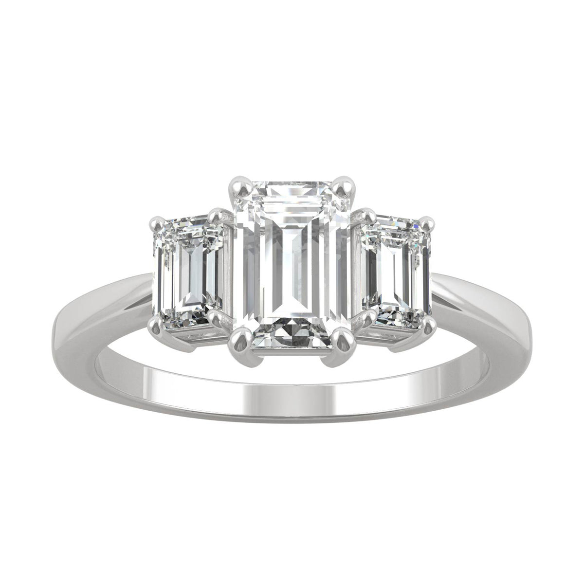 1.55 CTW DEW Emerald Moissanite Three-Stone Ring in 14K White Gold