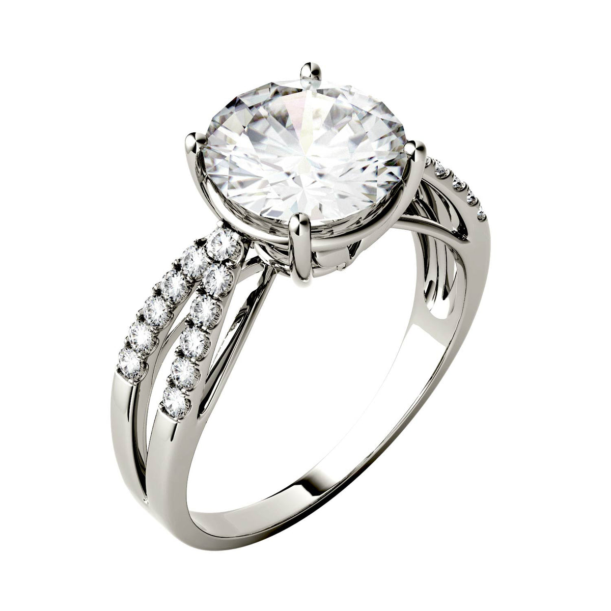 2.92 CTW DEW Round Moissanite Engagement Ring in 14K White Gold