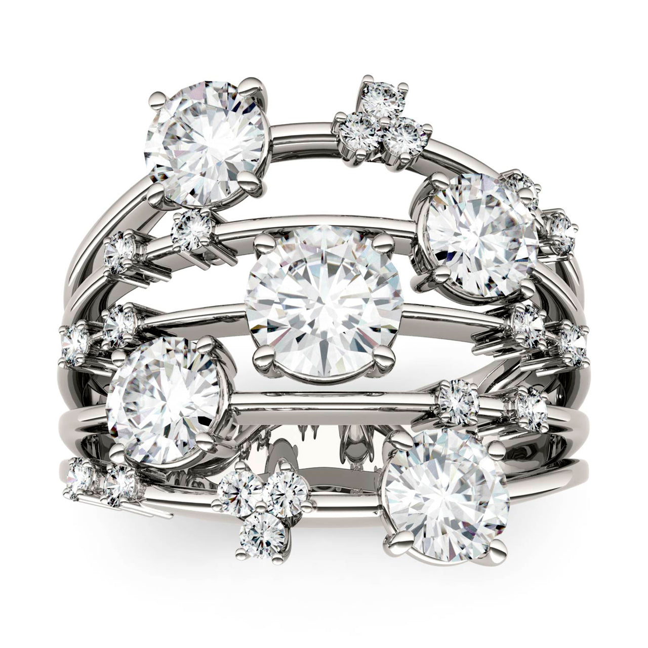 3.14 CTW DEW Round Moissanite Galaxy Ring in 14K White Gold