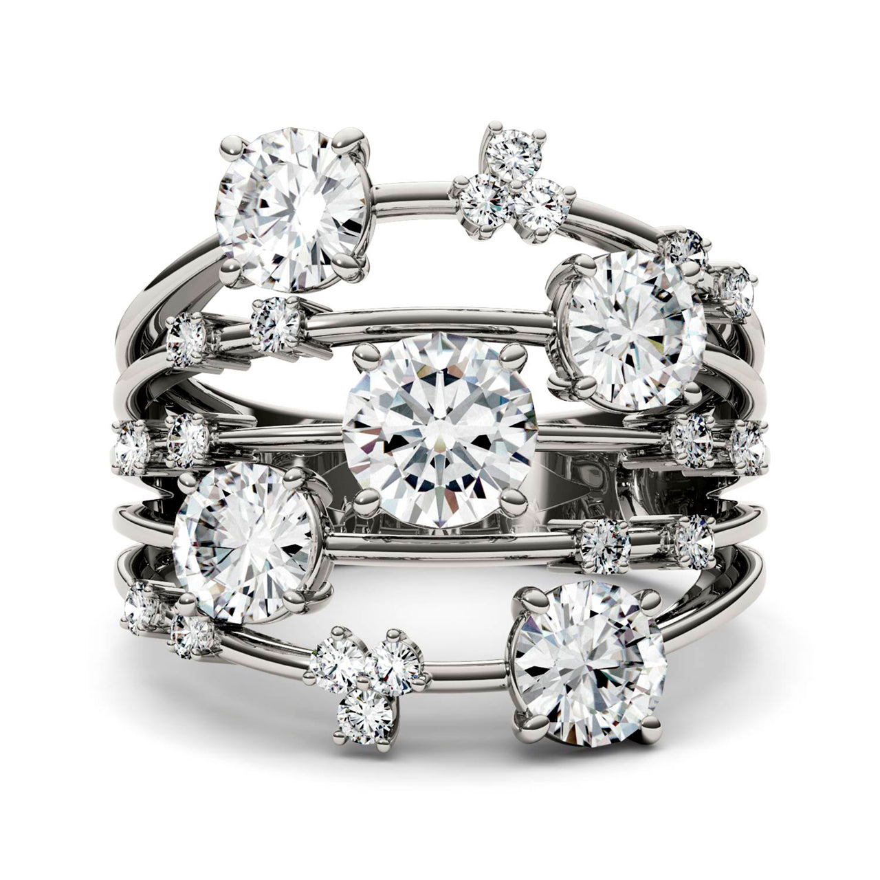 3.14 CTW DEW Round Moissanite Galaxy Ring in 14K White Gold
