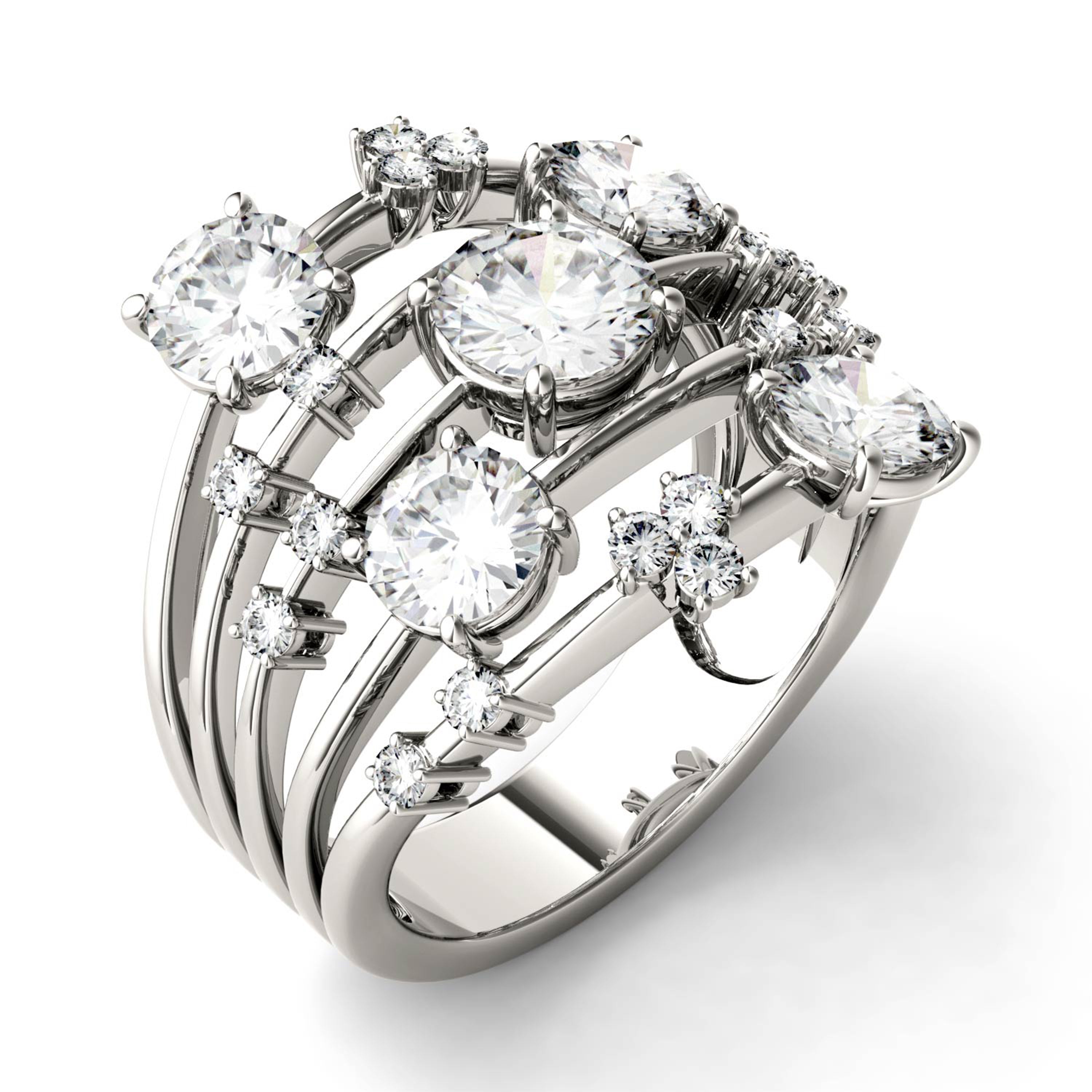 3.14 CTW DEW Round Moissanite Galaxy Ring in 14K White Gold
