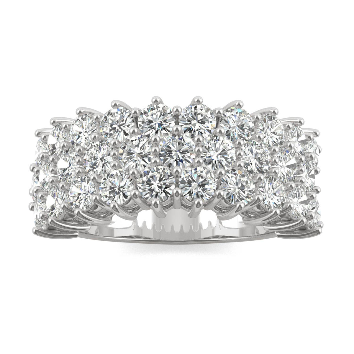 3.10 CTW DEW Round Moissanite Three-Row Ring in 14K White Gold