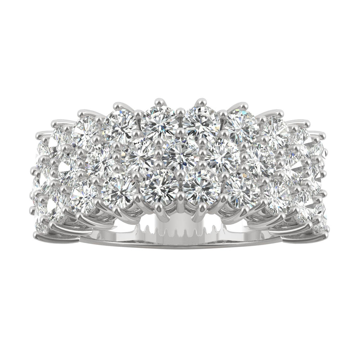 3.00 CTW DEW Round Moissanite Three-Row Ring in 14K White Gold
