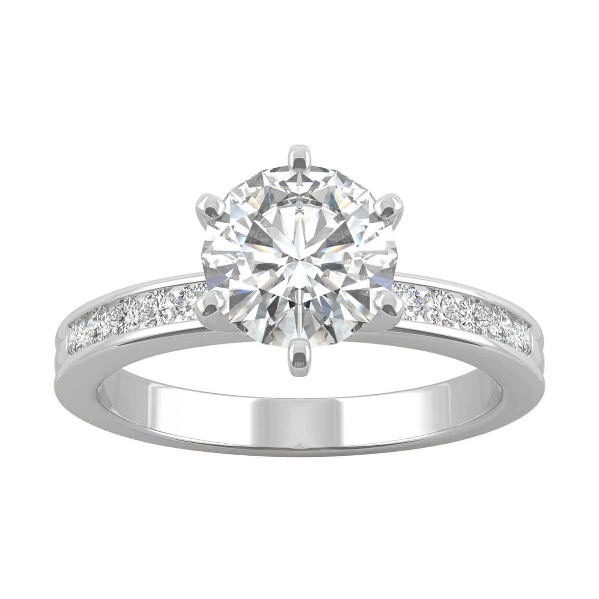 1.70 CTW DEW Round Moissanite Engagement Ring in 14K White Gold