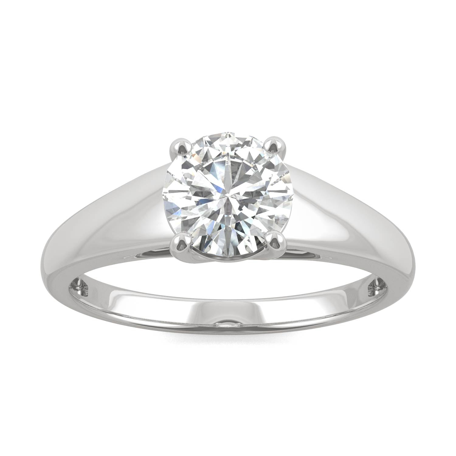 1.00 CTW DEW Round Moissanite Wide Solitaire Engagement Ring in 14K White Gold