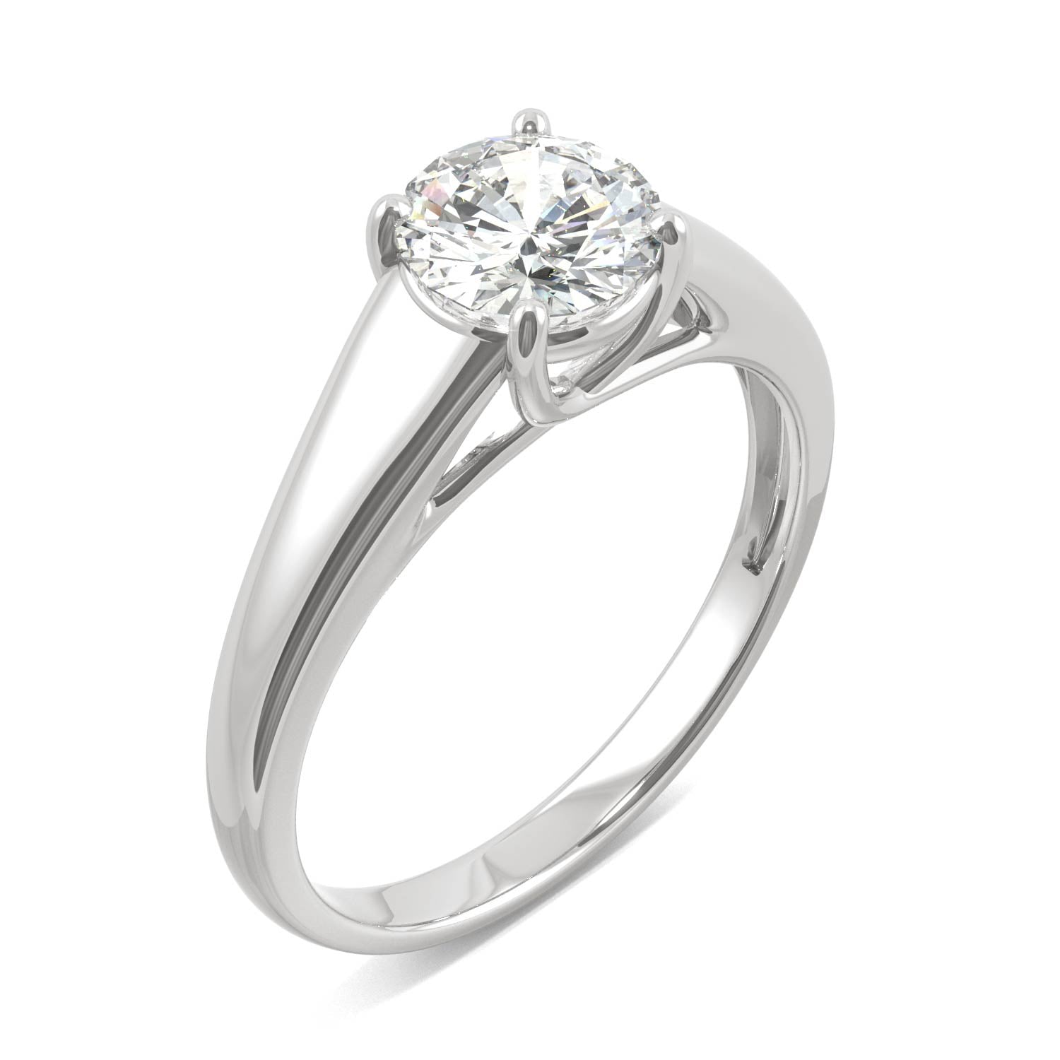 1.00 CTW DEW Round Moissanite Wide Solitaire Engagement Ring in 14K White Gold