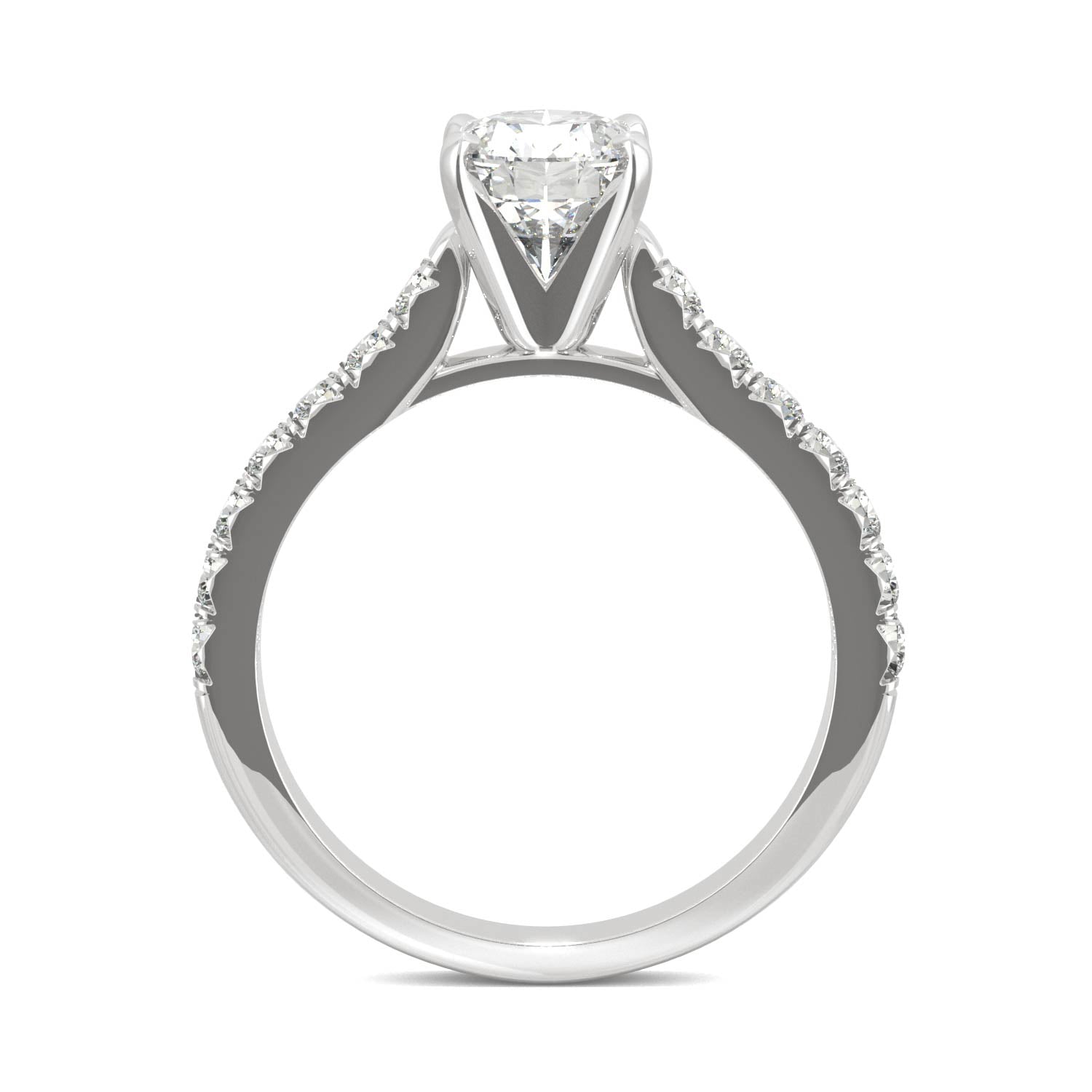1.78 CTW DEW Oval Moissanite Side Stone Engagement Ring in 14K White Gold