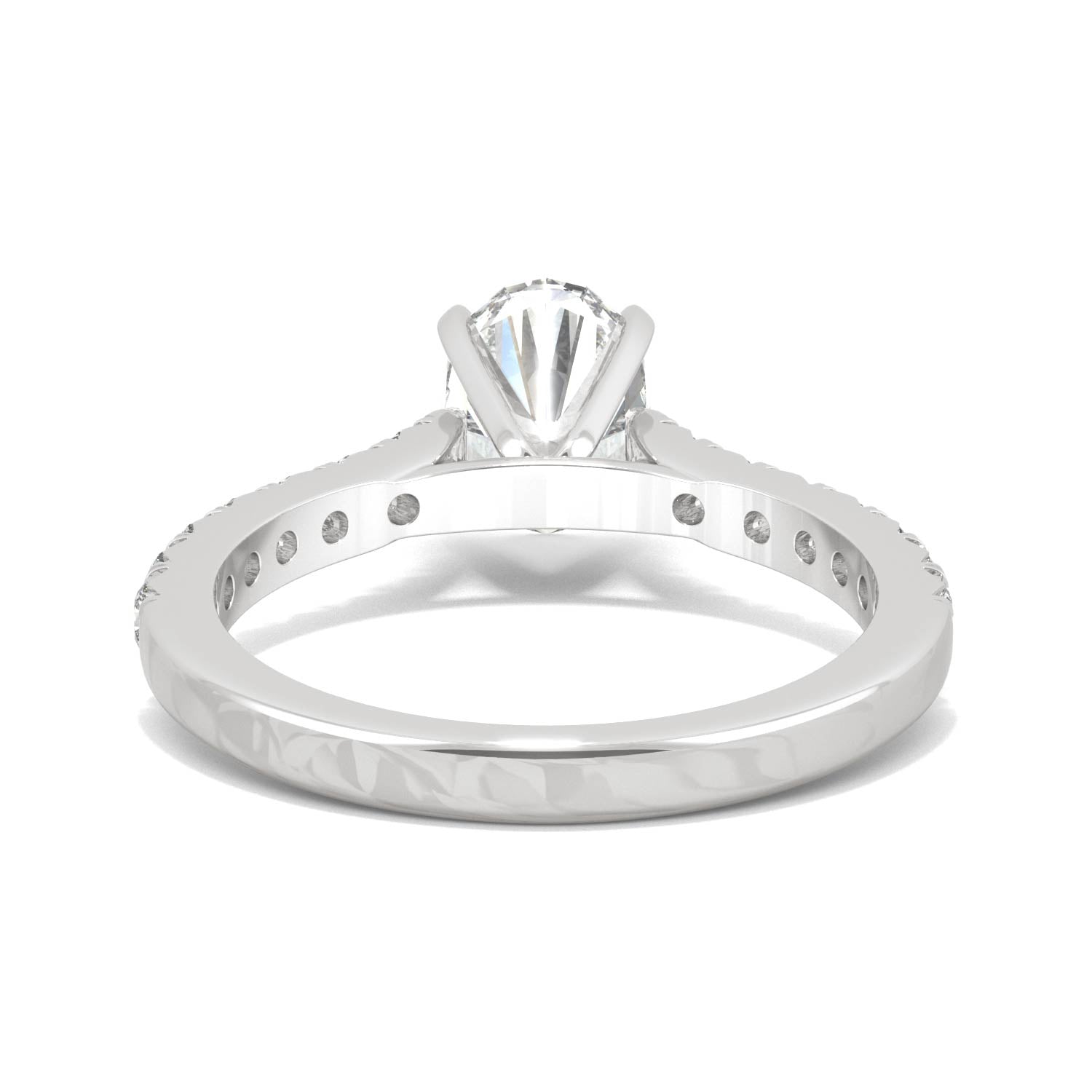1.78 CTW DEW Oval Moissanite Side Stone Engagement Ring in 14K White Gold