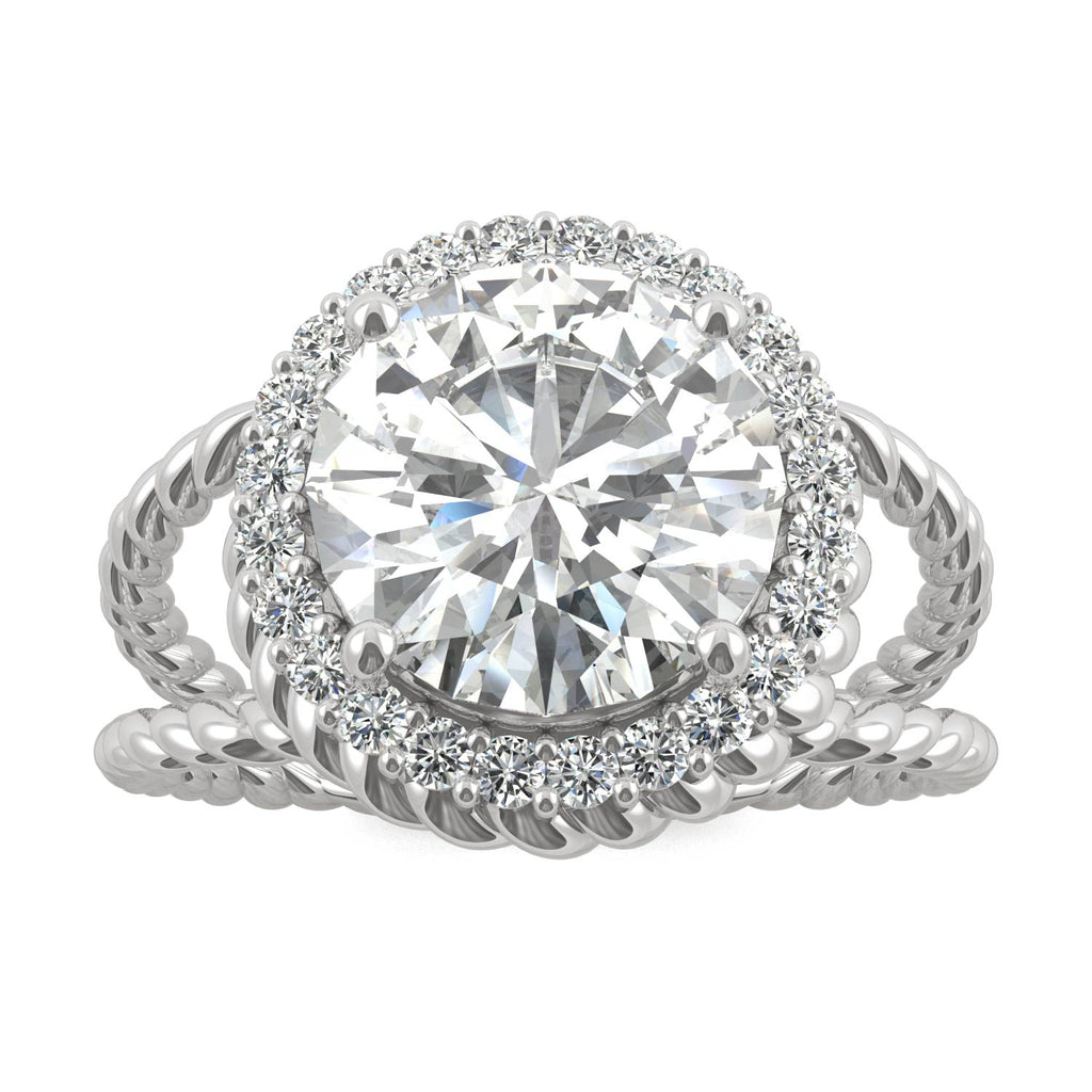 2.94 CTW DEW Round Halo Split Shank Engagement Ring 14K White Gold