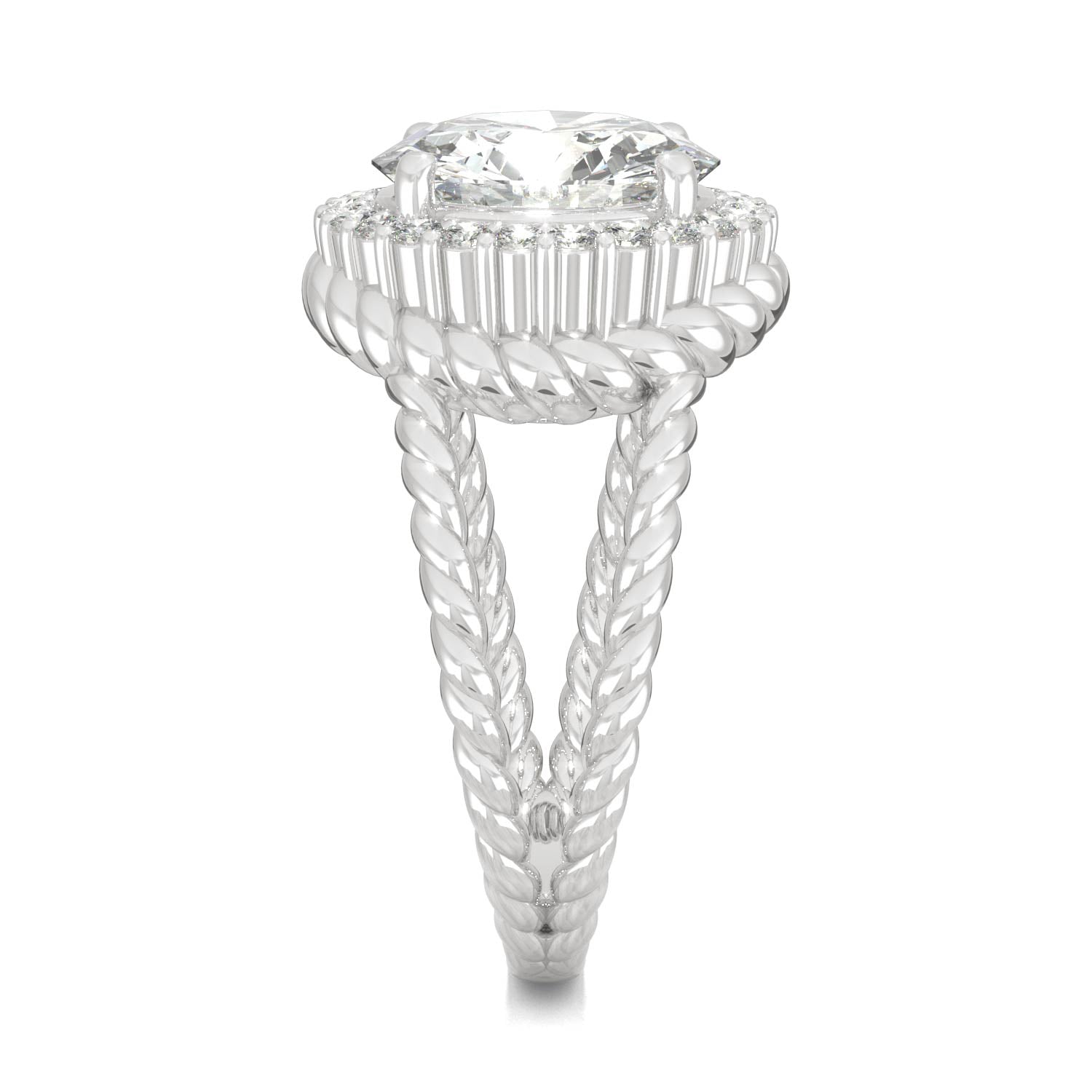 2.94 CTW DEW Round Moissanite Halo Split-Shank Engagement Ring in 14K White Gold