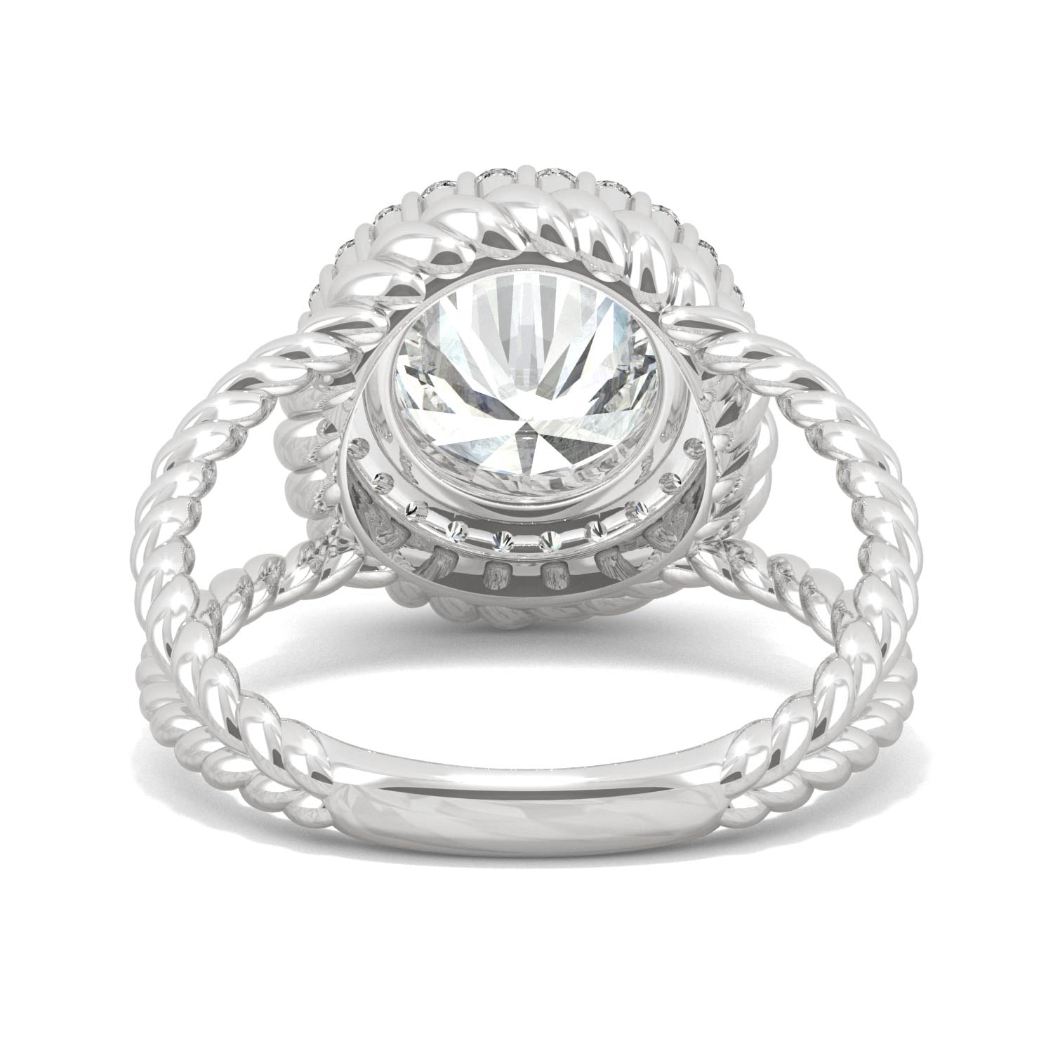 2.94 CTW DEW Round Moissanite Halo Split-Shank Engagement Ring in 14K White Gold