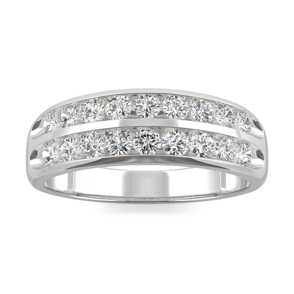 0.72 CTW DEW Round Moissanite Two Row Ring in 14K White Gold