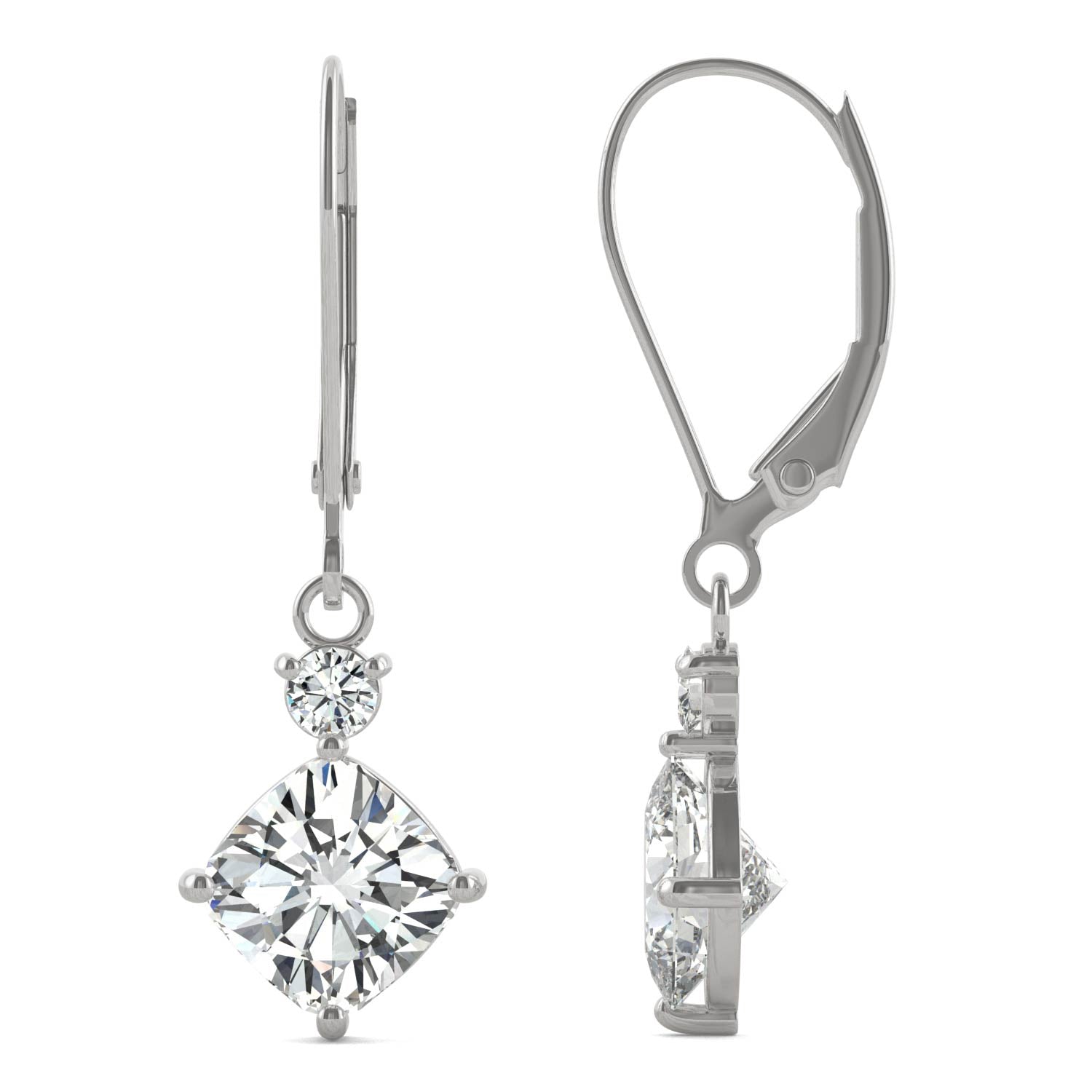 2.32 CTW DEW Cushion Moissanite Drop Leverback Earrings in 14K White Gold