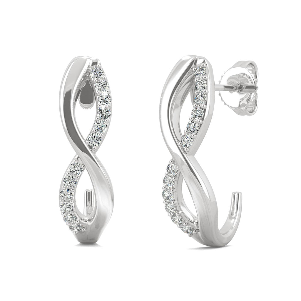 0.16 CTW DEW Infinity J Hoop Earrings 14K White Gold