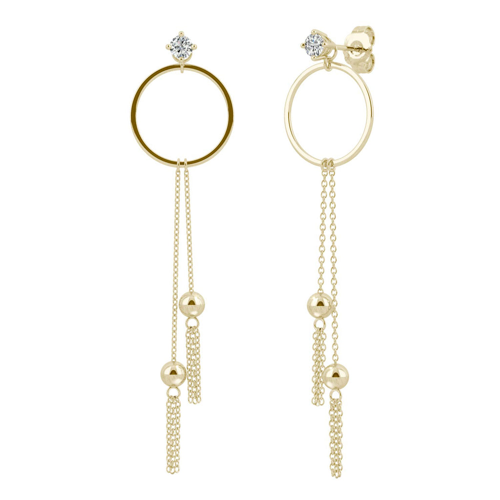 0.20 CTW DEW Circle Chain Drop Earrings 14K Yellow Gold