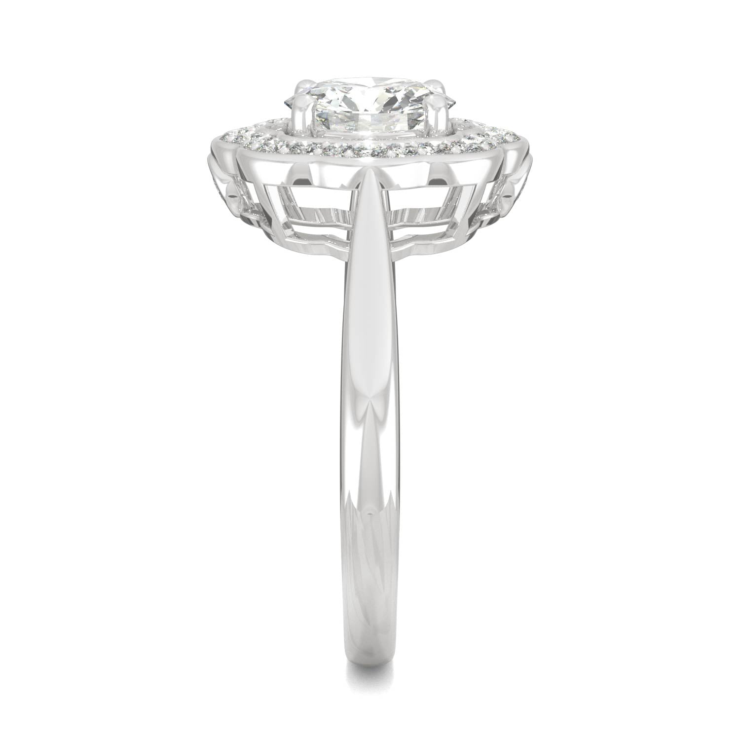 1.29 CTW DEW Round Moissanite Floral Halo Engagement Ring in 14K White Gold
