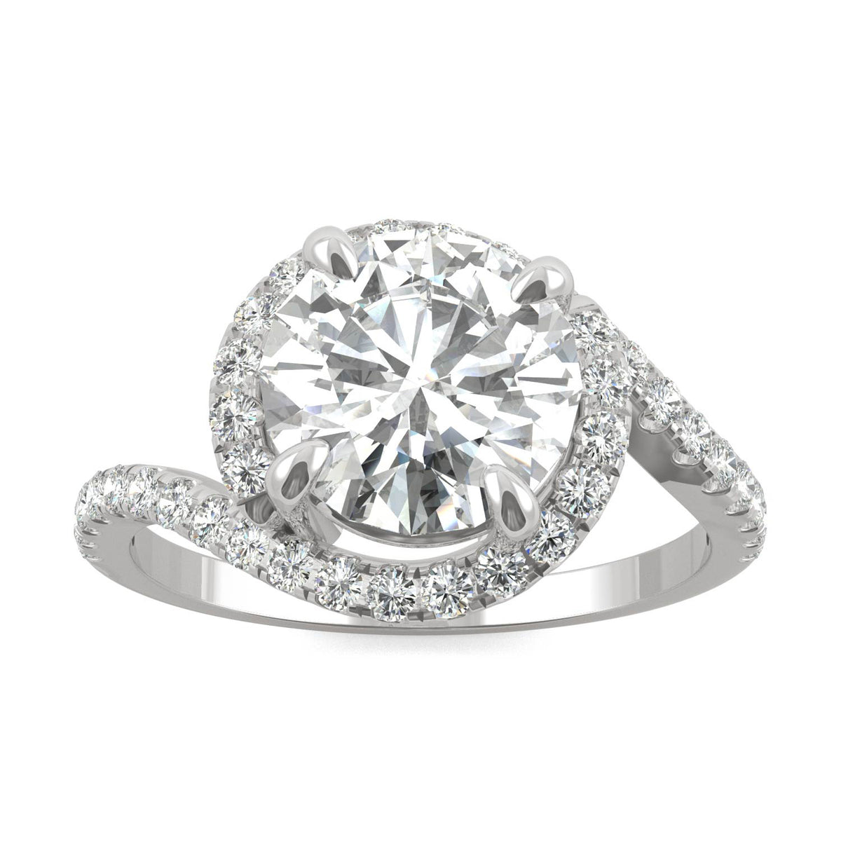 2.24 CTW DEW Round Moissanite Bypass Ring in 14K White Gold