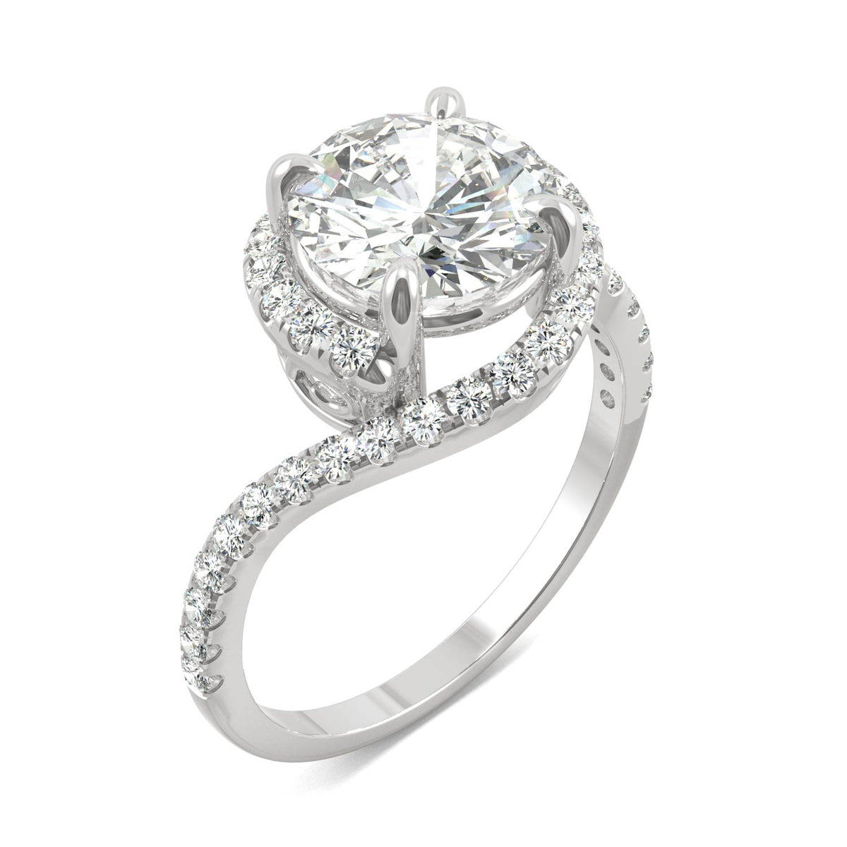 2.24 CTW DEW Round Moissanite Bypass Ring in 14K White Gold