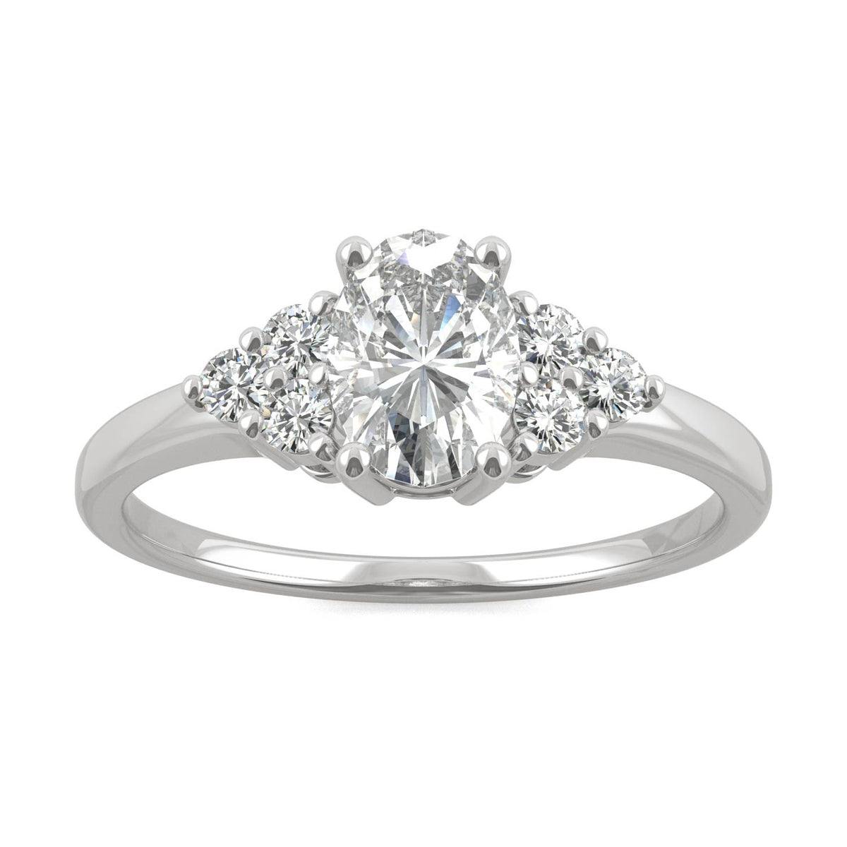 1.08 CTW DEW Oval Moissanite Engagement Ring in 14K White Gold