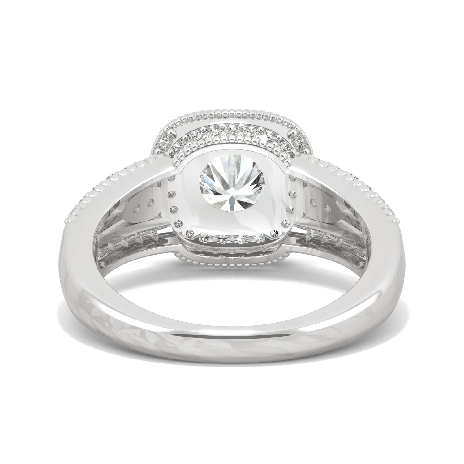 1.47 CTW DEW Round Moissanite Milgrain Accented Halo Engagement Ring in 14K White Gold