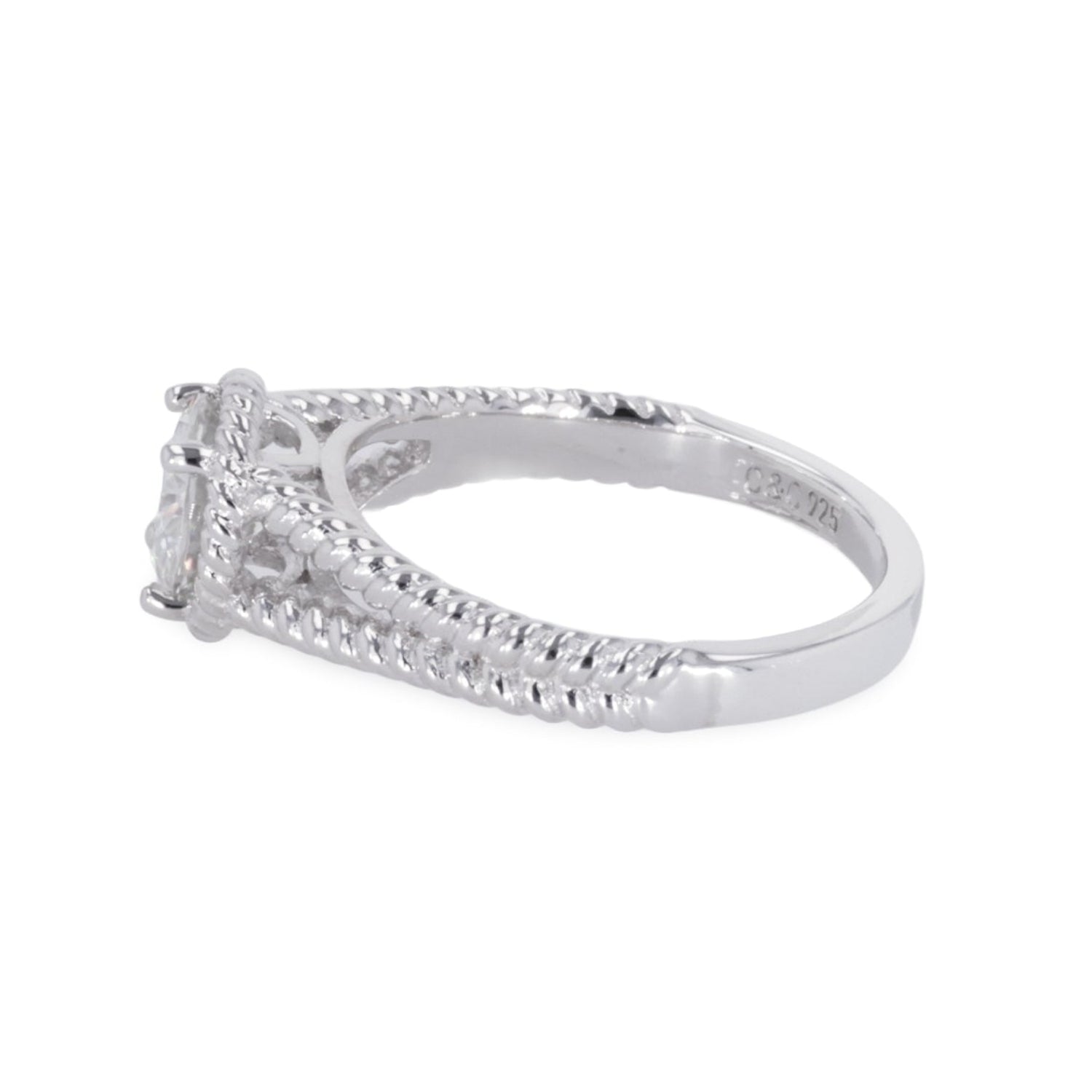 1.00 CTW DEW Round Moissanite Split-Shank Engagement Ring in Sterling Silver