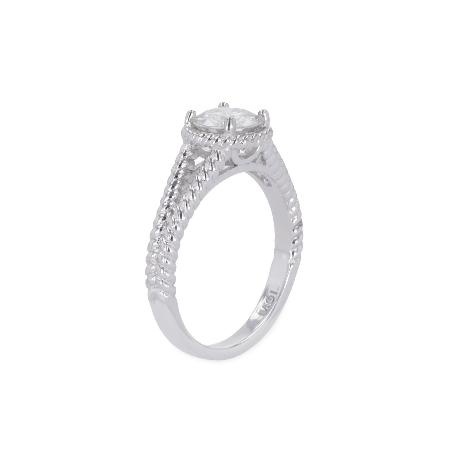 1.00 CTW DEW Round Moissanite Split-Shank Engagement Ring in Sterling Silver