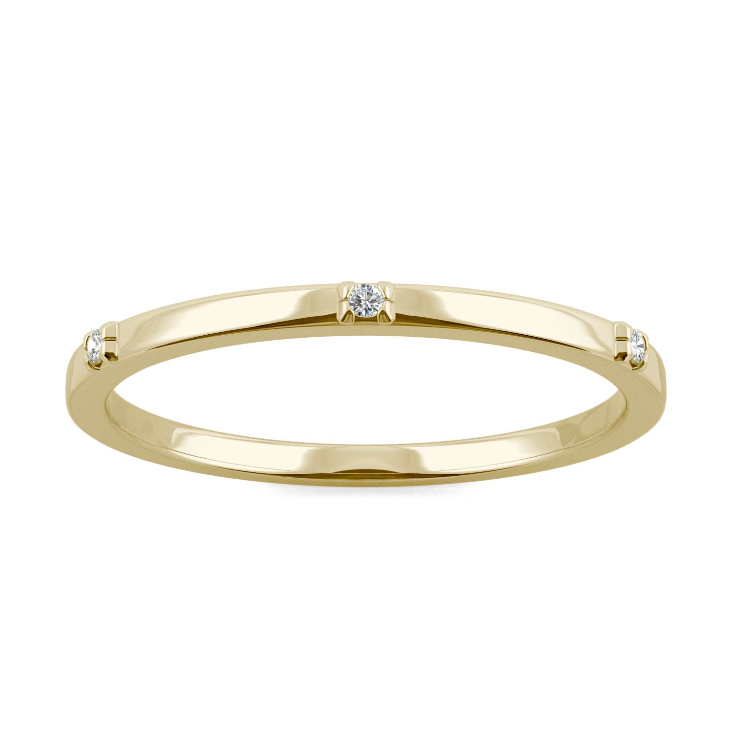 0.02 CTW DEW Round Moissanite Three-Stone Stackable Band in 14K Yellow Gold