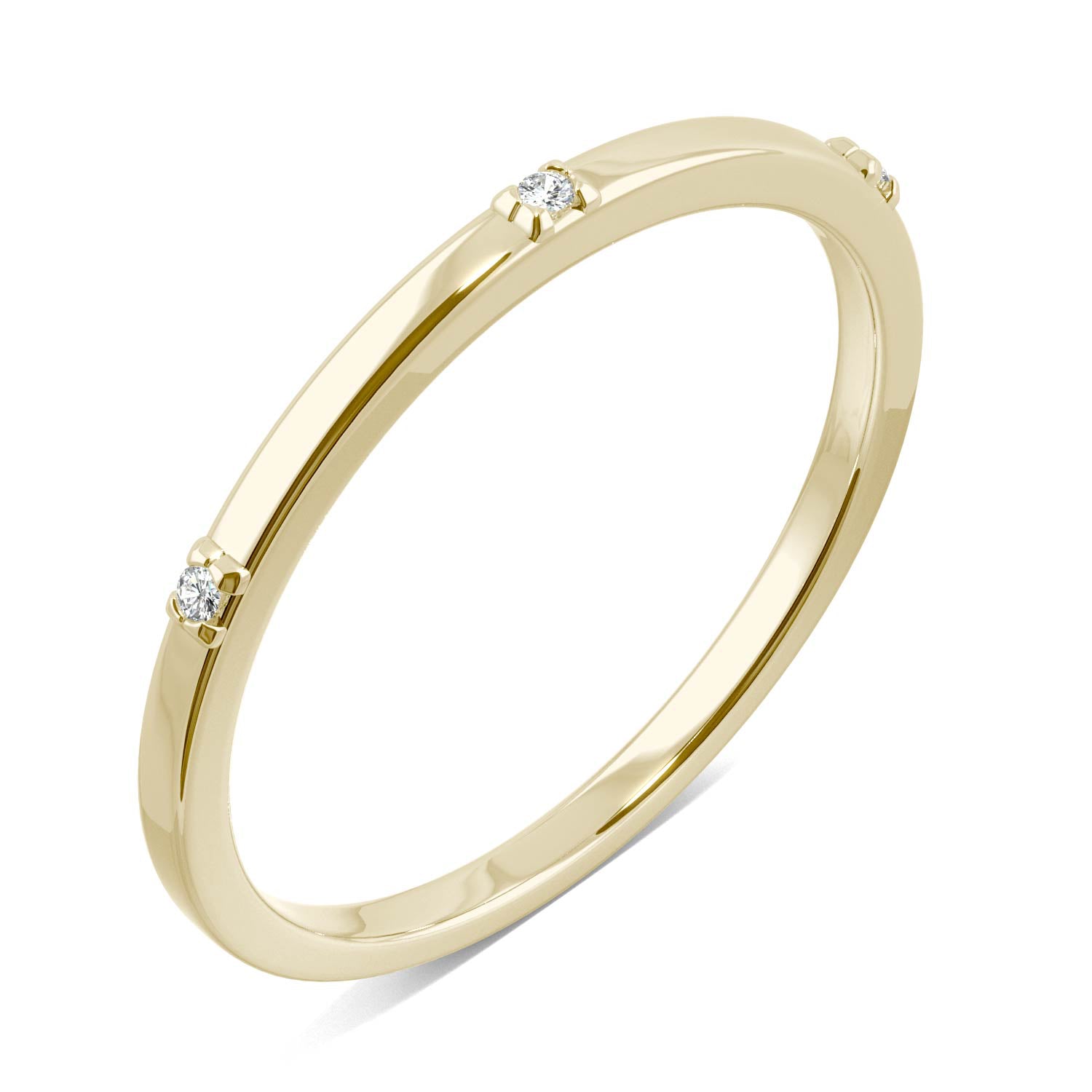 0.02 CTW DEW Round Moissanite Three-Stone Stackable Band in 14K Yellow Gold