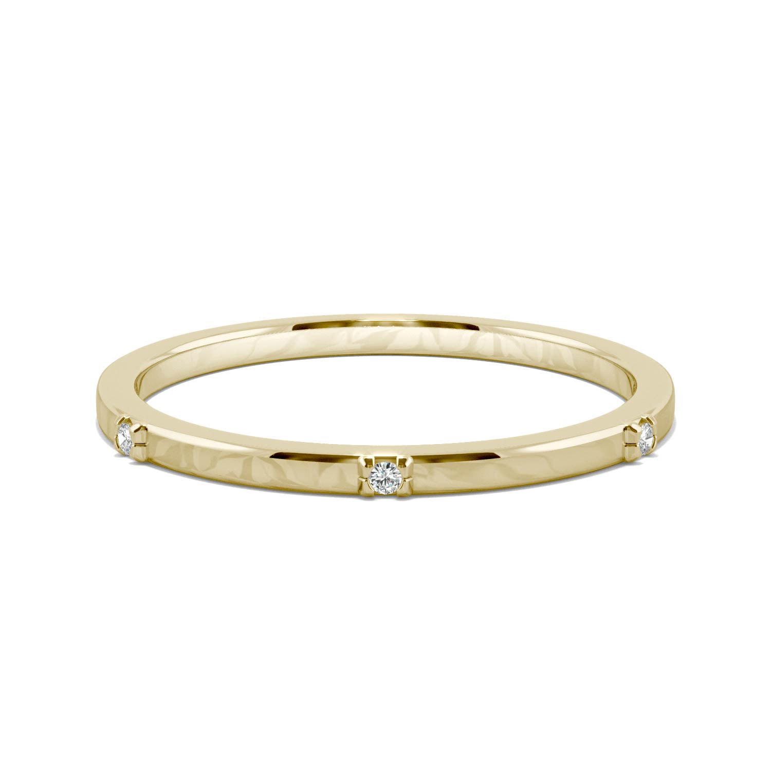 0.02 CTW DEW Round Moissanite Three-Stone Stackable Band in 14K Yellow Gold