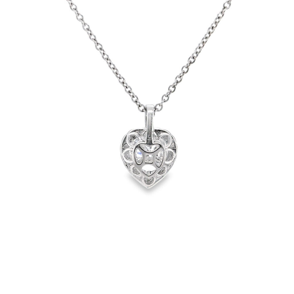 2.13 CTW DEW Heart Near-Colorless Moissanite Halo Pendant in 14K White Gold