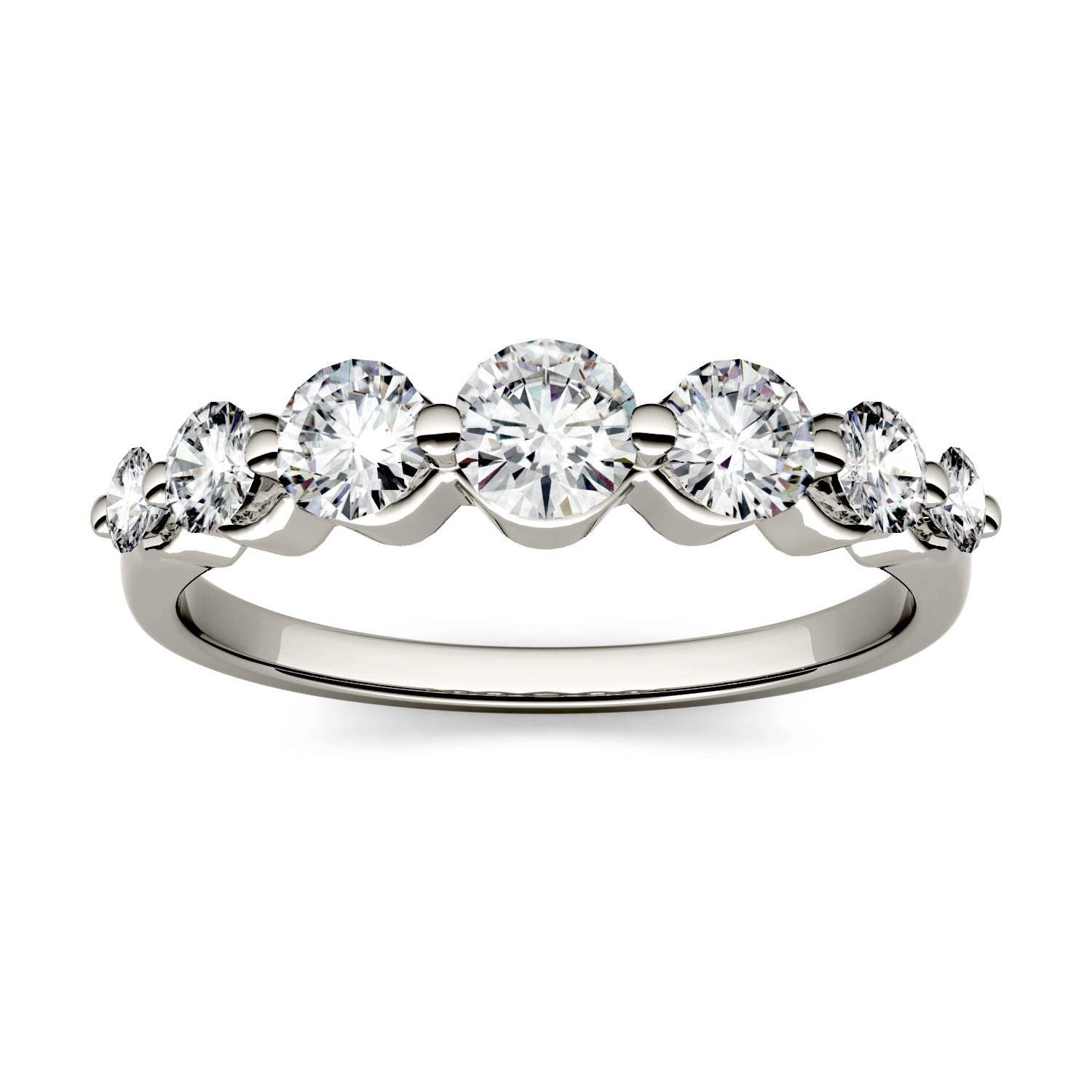 0.87 CTW DEW Round Moissanite Graduated Anniversary Ring in 14K White Gold