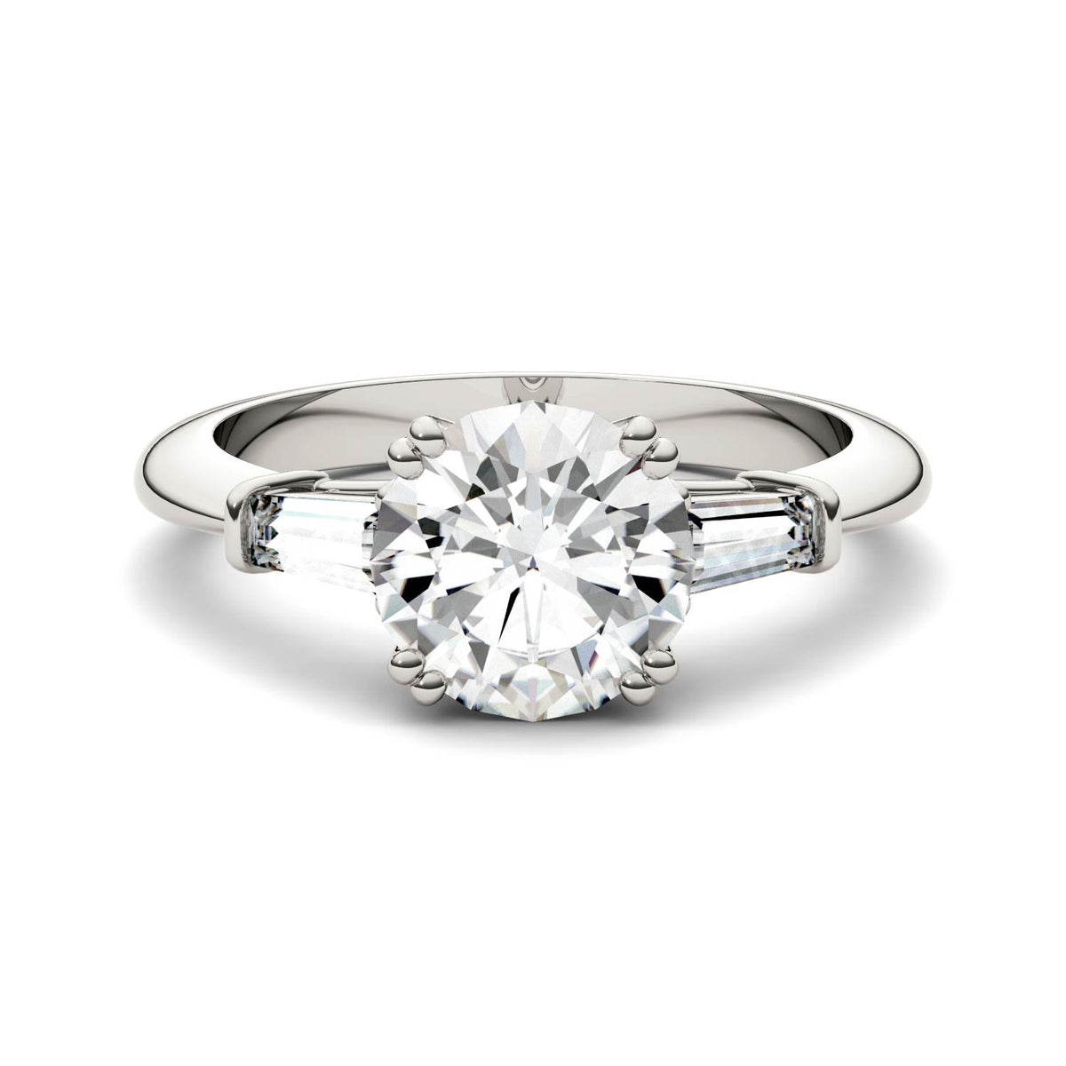 2.27 CTW DEW Round Moissanite Three-Stone Ring in 14K White Gold