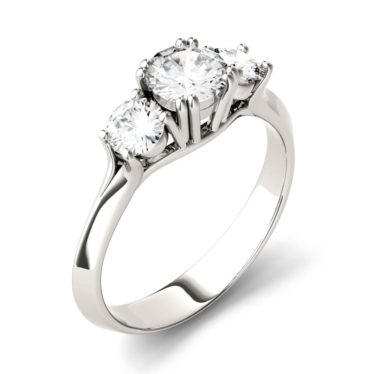 1.06 CTW DEW Round Moissanite Three-Stone Ring in 14K White Gold