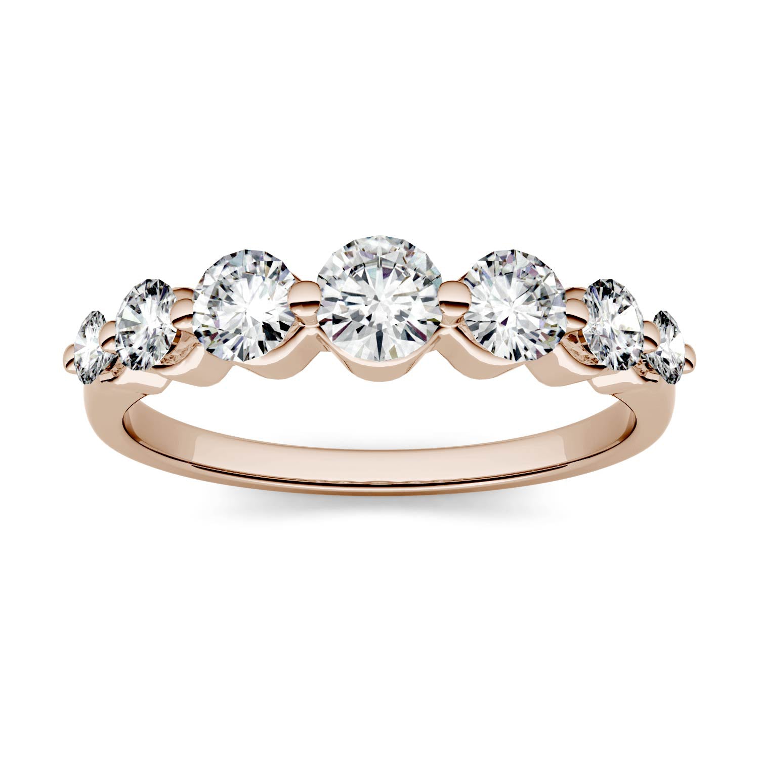0.87 CTW DEW Round Moissanite Graduated Anniversary Band in 14K Rose Gold
