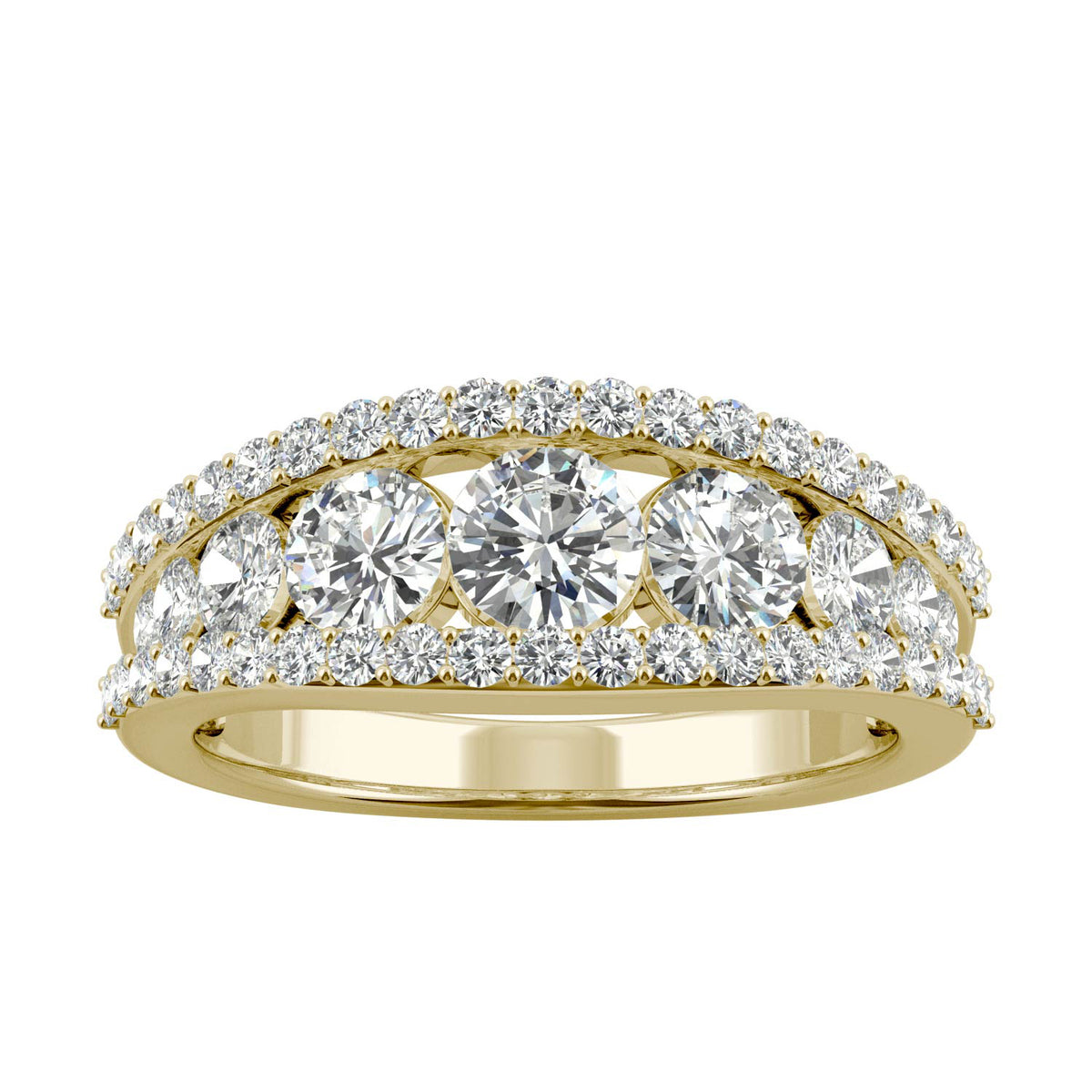 1.51 CTW DEW Round Moissanite Graduated Band in 14K Yellow Gold
