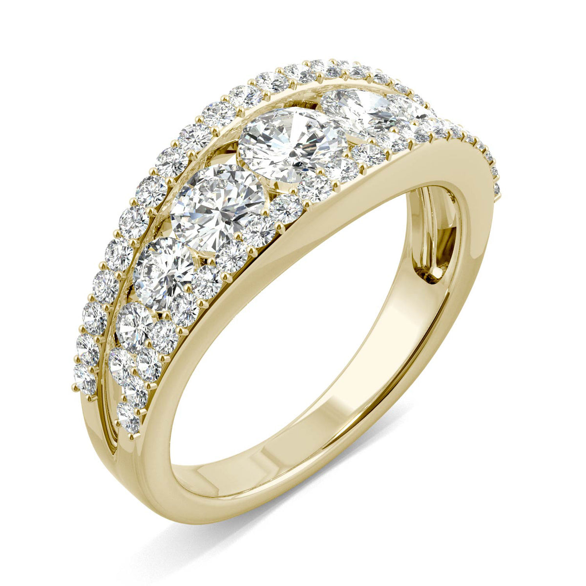 1.51 CTW DEW Round Moissanite Graduated Band in 14K Yellow Gold