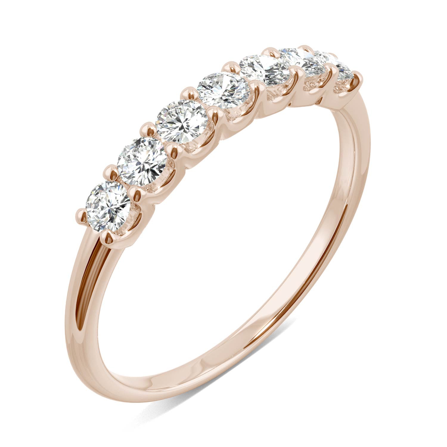 0.42 CTW DEW Round Moissanite Anniversary Ring in 14K Rose Gold