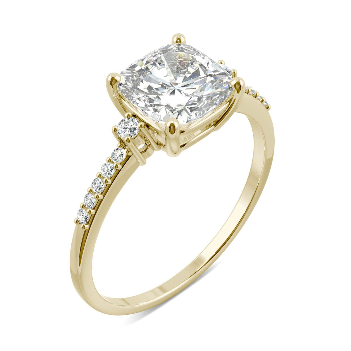 1.80 CTW DEW Cushion Moissanite Solitaire Engagement Ring in 14K Yellow Gold
